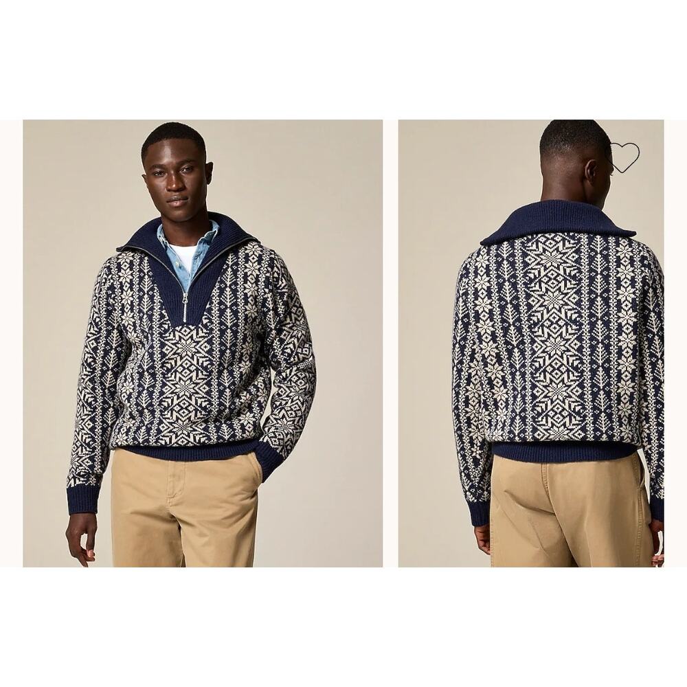 J.crew sweater Fair Isle lambswool half-zip sweater NWT NEW deep navy beachwood